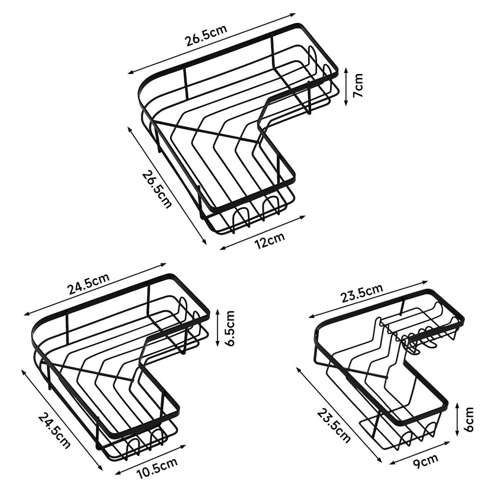 image 1 of Living and Home 3Pcs Corner Shower Caddy Set with Wall Stickers - Black