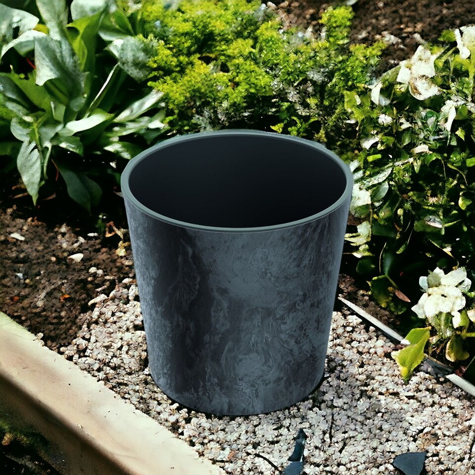 image 1 of Set of 2 Tubus Low Washed Up Look Flower Pot 300mm | Black | 1
