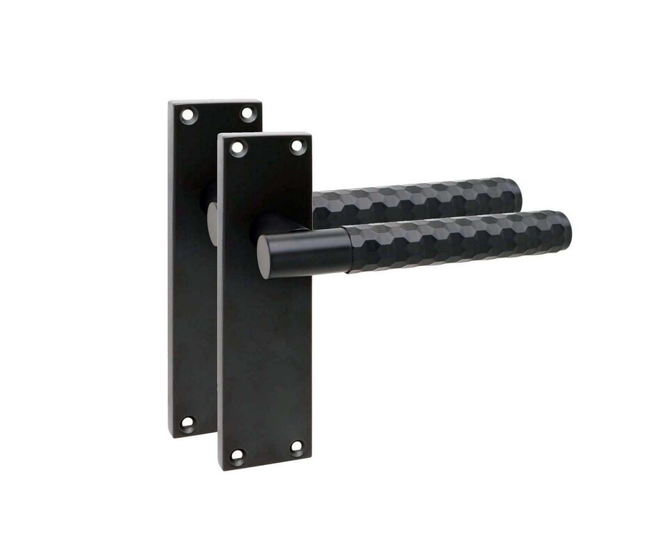 image 1 of Golden Grace 6 Pairs Victorian Knurled Honeycomb Hex Cut T-Bar Interior Door Handle on Backplate Matt Black - 150mm x 40mm