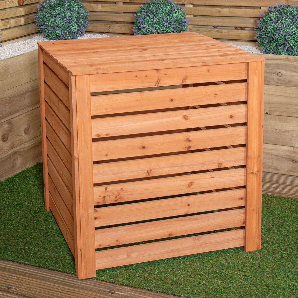 image 1 of 74 x 71cm Large Wooden Garden Waste Compost Bin with Removable Lid & Bottom Door