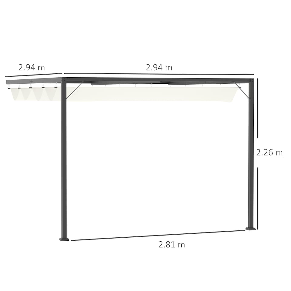 image 1 of Outsunny 3 x 3m Outdoor Lean To Pergola Retractable Canopy Wall Mounted Gazebo Patio Shelter Sun Shade, Cream White