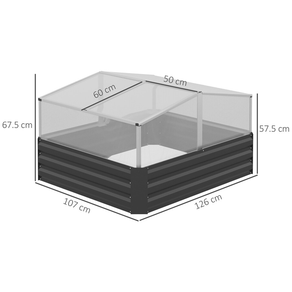 image 1 of Outsuuny Galvanised Raised Garden Bed with Greenhouse and Cover