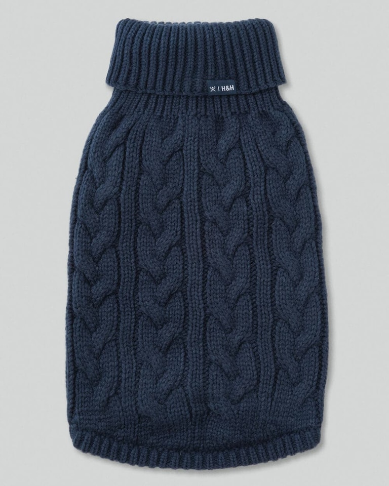 Cable Knit Pullover Dog Jumper - Navy