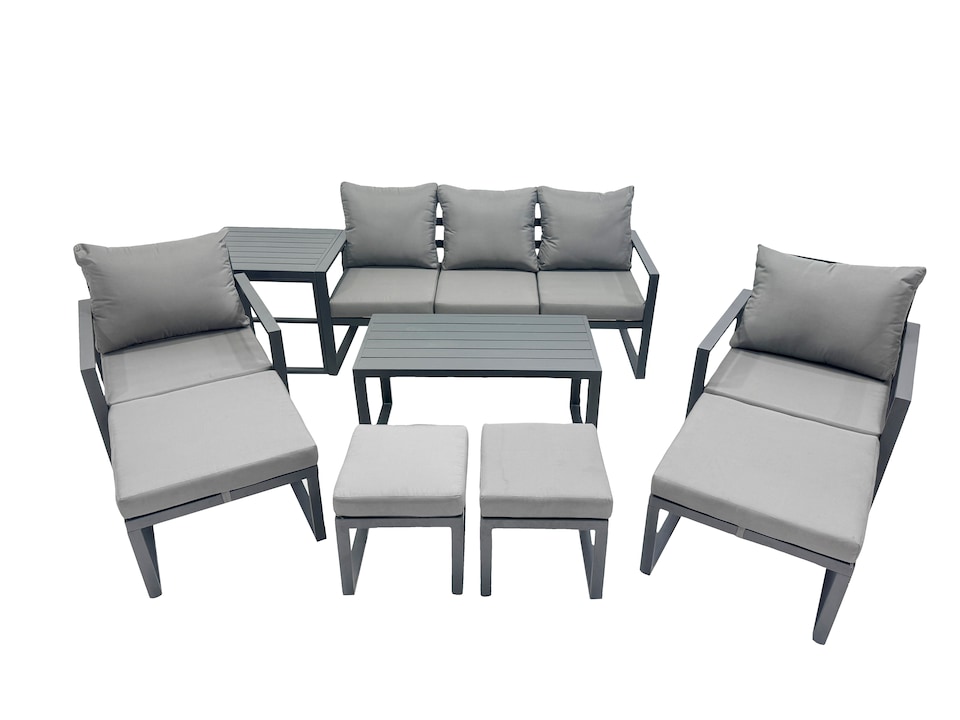 image 1 of Fimous 9 Seat Outdoor Garden Furniture Set Aluminium Lounge 3 Seat Sofa Oblong Coffee Table Sets with Chair 4 Stools Side Table Dark Grey