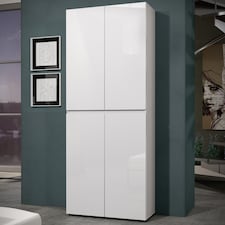 FURNICOMP Vida 4 Door 80cm White Gloss Tall Shoe Cabinet/Storage Cupboard