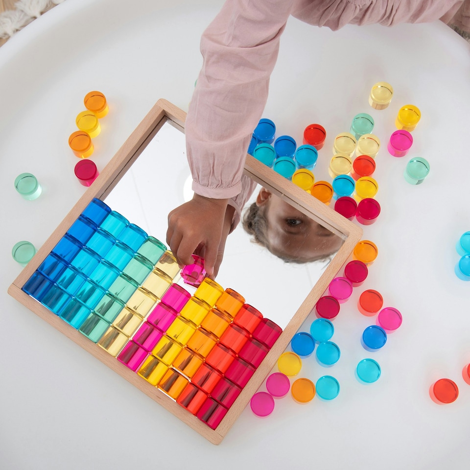 image 1 of Gem Circle Mirror Tray - Sensory Building Toys for Children