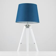 ValueLights Clipper Tripod Painted Black Table Lamp with Medium Blue Tapered Shade and LED Bulb