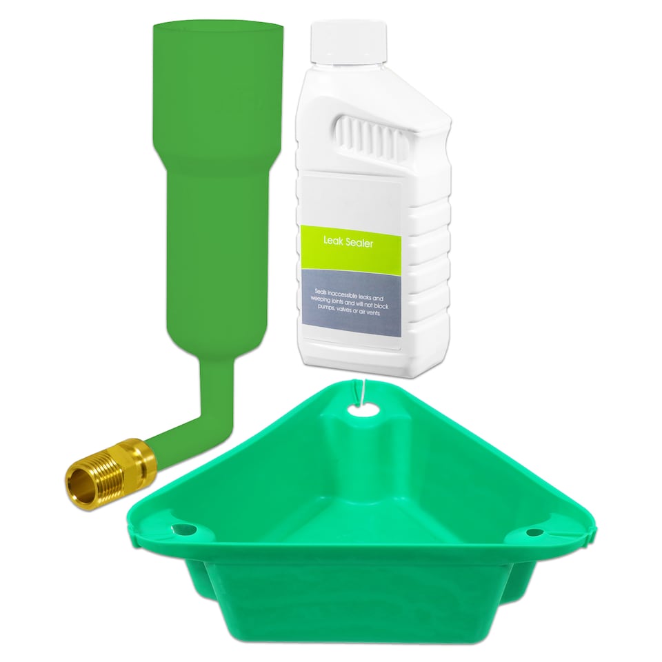 image 1 of SPARES2GO Central Heating Leak Sealer Concentrate Liquid (500ml Bottle) + Radiator Dosing Funnel Tool + Draining Tub