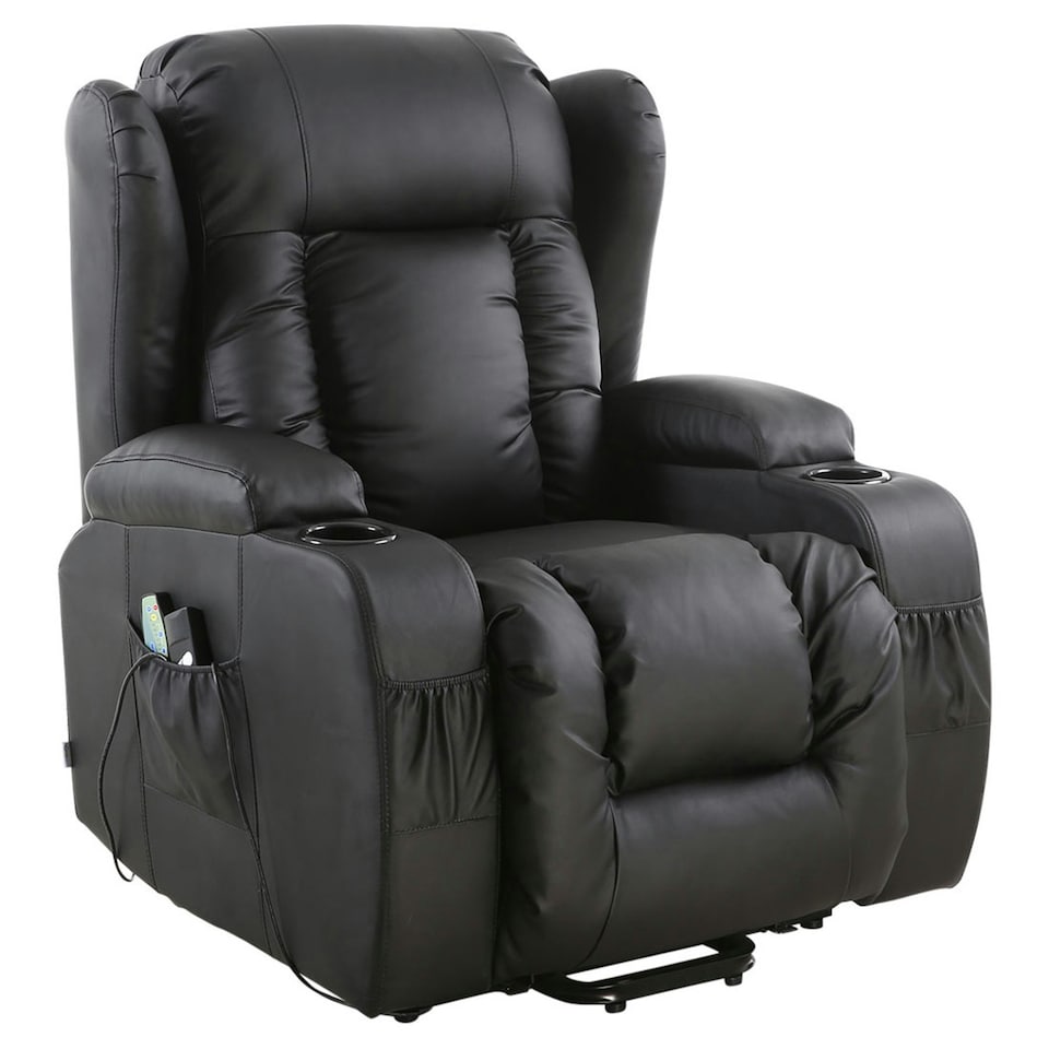 image 1 of Caesar Single Motor Rise Recliner Bonded Leather Heat & Massage Chair (Black)