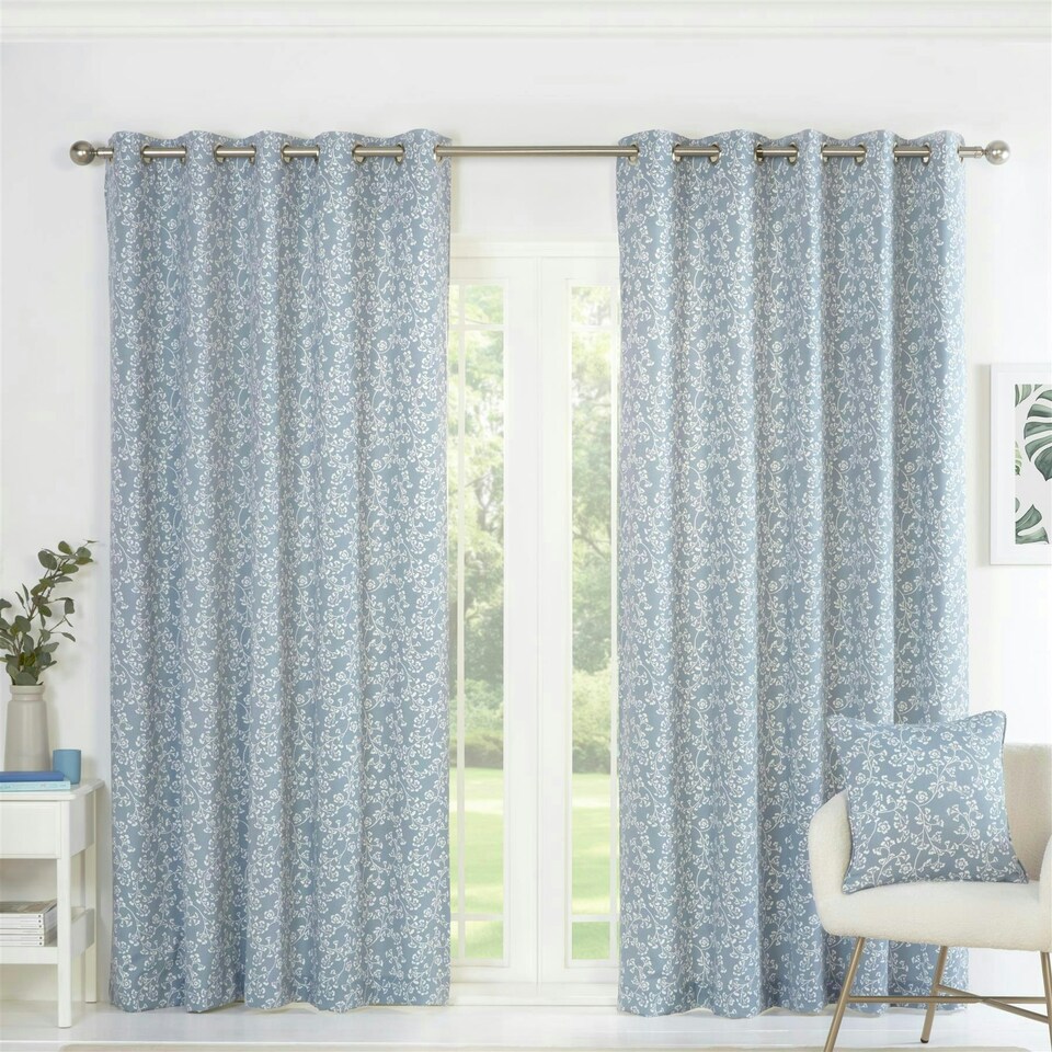 image 1 of Sade Eyelet Curtains - Blue - 168x183cm