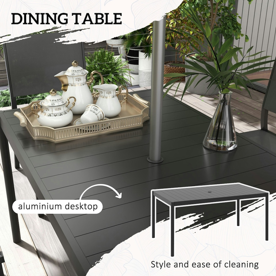 image 1 of Outsunny 7 Piece Garden Dining Set with Breathable Mesh Seat, Aluminium Top
