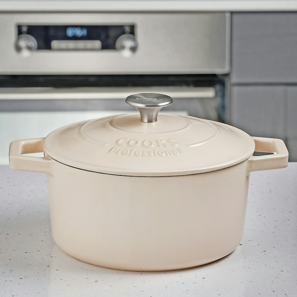 image 1 of Cooks Professional Cast Iron Casserole 20cm | 2.8L Capacity | Enamelled Inside and Out | Off White