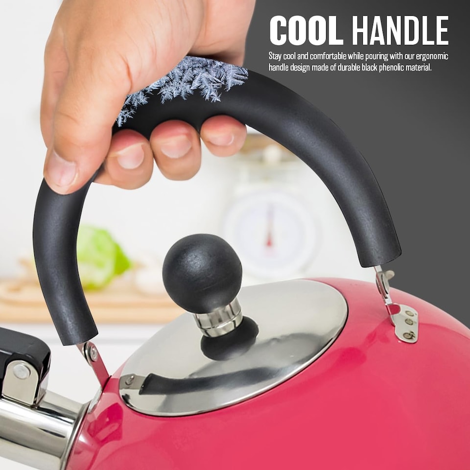 image 1 of 2.5l Stainless Steel Whistling Kettle Camping Stove Top Lightweight Fast Boil Pink