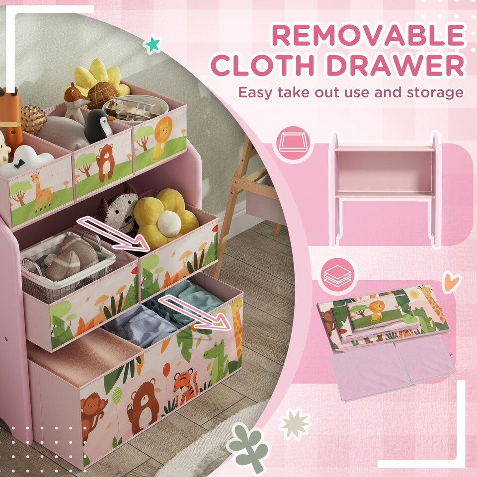 image 1 of AIYAPLAY Kids Toy Storage Unit with 6 Storage Boxes for Playroom, Pink