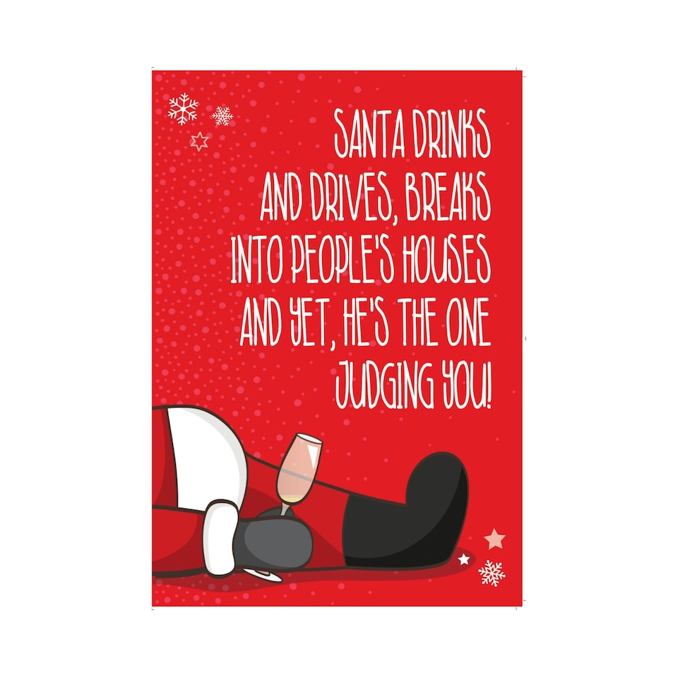 Emotional Rescue Humorous Christmas Card, Santa Drinks and Drives Breaks into Other Peoples Houses...!, 17.6 x 12.4 cms, Multi-Coloured