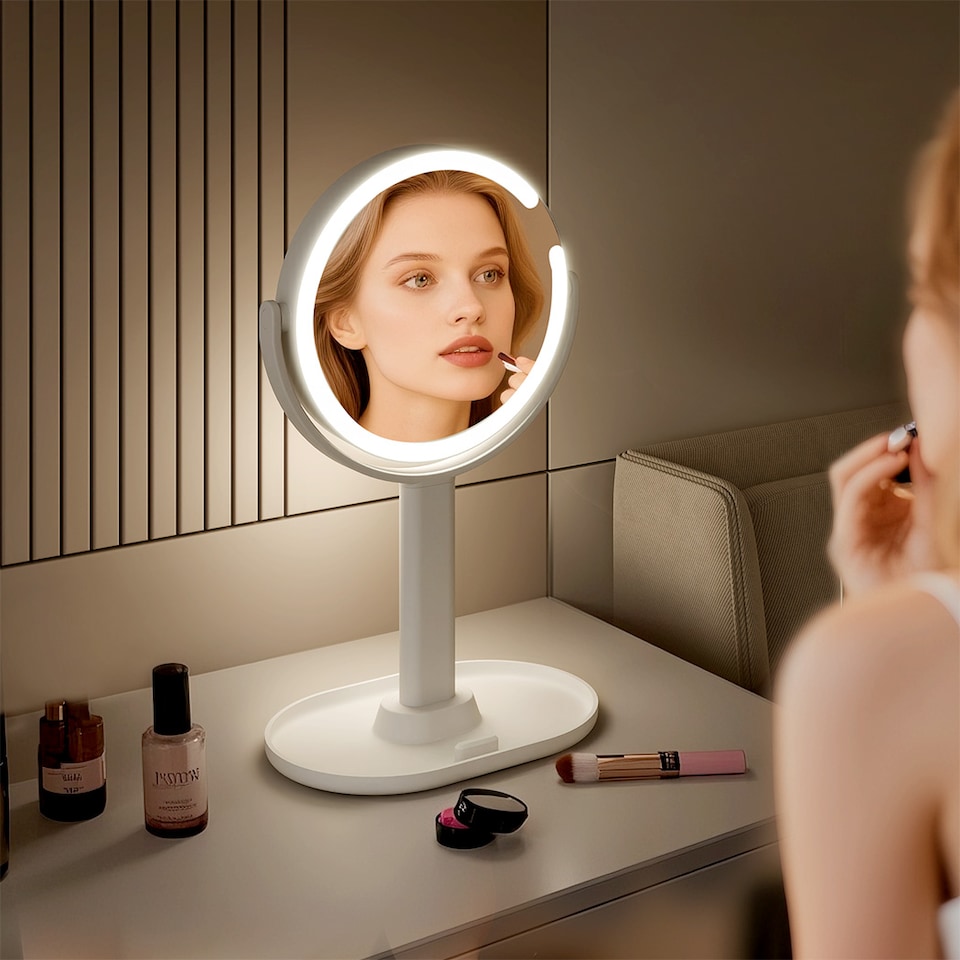 image 1 of Emitto 10X Magnifying Makeup Mirror Round 360° Rotation LED Light Double Side