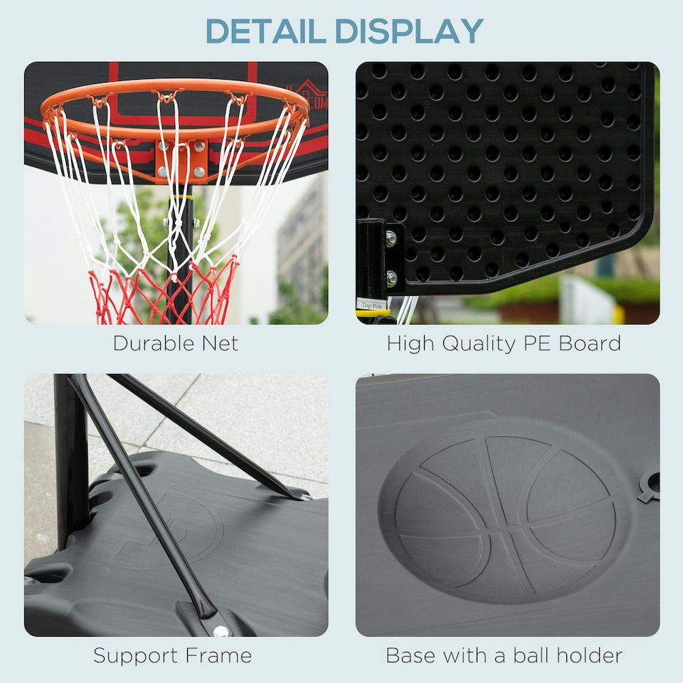 image 1 of HOMCOM Outdoor Adjustable Basketball Hoop Stand w/ Wheels and Stable Base Black