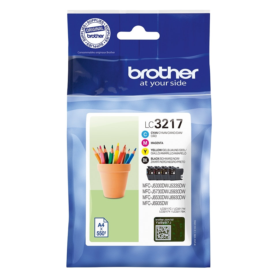 Brother Black Cyan Magenta Yellow Standard Capacity Ink Cartridge Multipack 15ml + 3 x 9ml (Pack 4) - LC3217VAL N/A