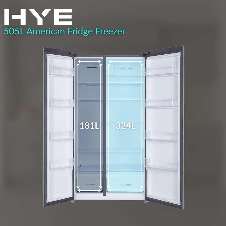 image 1 of HYE 505 Litre Frost Free American Fridge Freezer, 92cm, Inox - RF01AM505DS07
