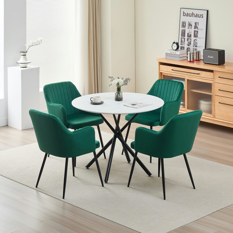 image 1 of Seattle Dining Table with 4 Charlotte Velvet Chairs Black