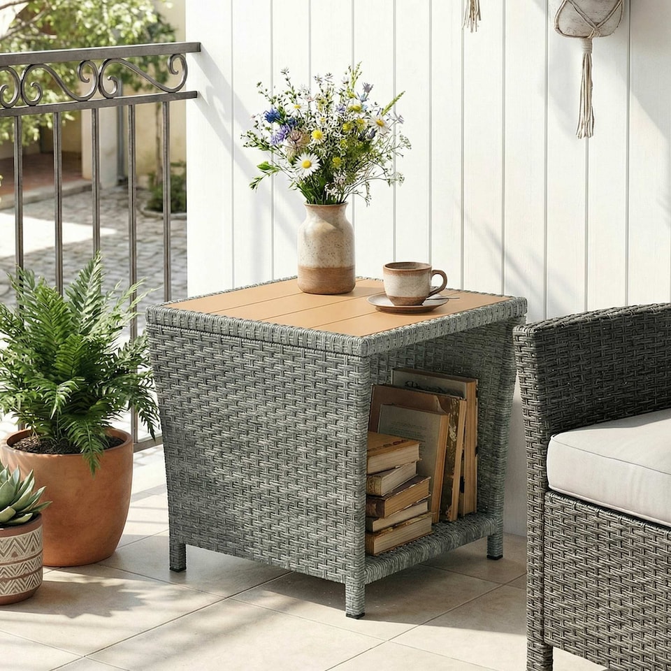 image 1 of Outsunny Side Table 2-Tier with Storage Shelf/Light Grey | Grey | Light Grey | 45 x 45 x 43 cm