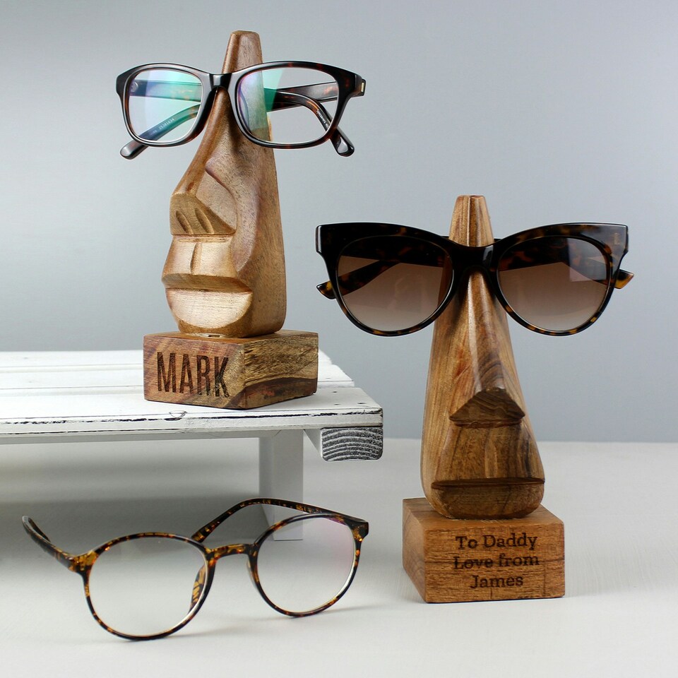 image 1 of Personalised Wooden Nose-Shaped Glasses Holder Silver
