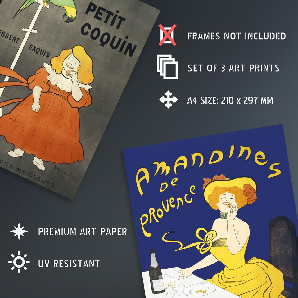 image 1 of Set of 3 Cappiello French Vintage Adverts Bold Retro A4 Wall Art Prints | Multi