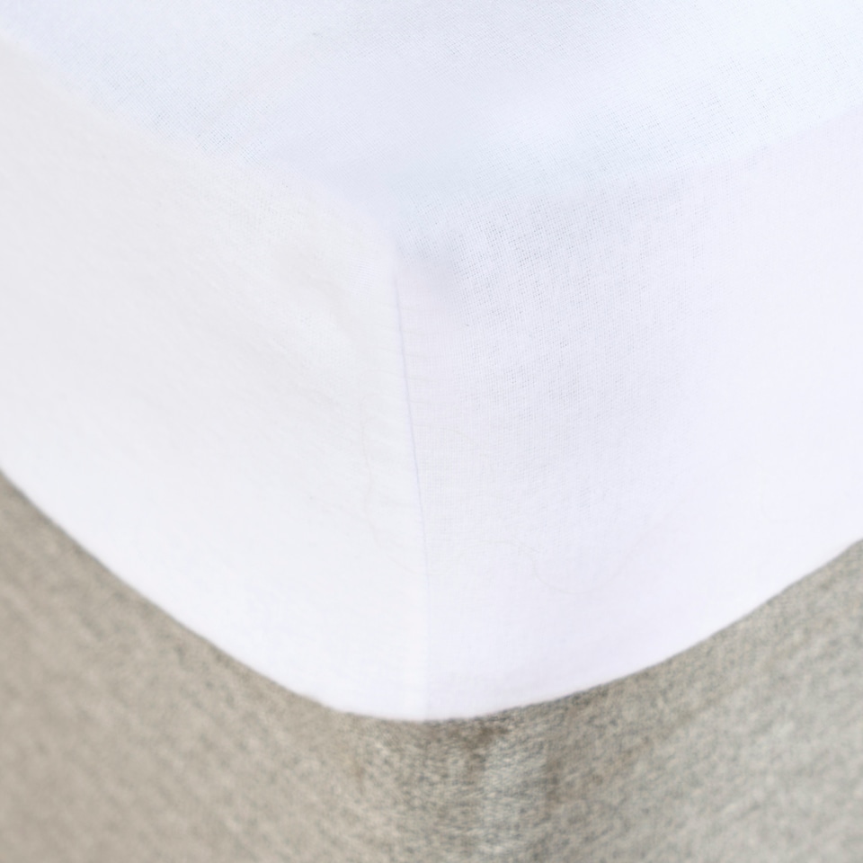 image 1 of OHS 100% Brushed Cotton Soft Cosy Warm Fleece 25cm Deep Elasticated Fitted Sheet | White | Double