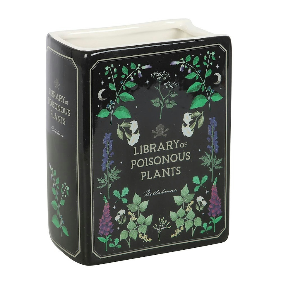 image 1 of Ceramic Poisonous Plants Book Shaped Vase - (H14.5 x W11cm) Black