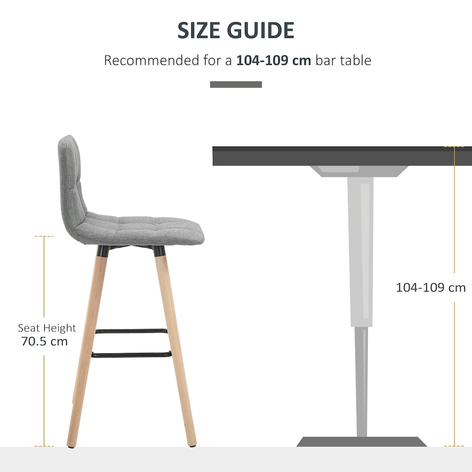 image 1 of HOMCOM Bar stool Set of 2 Armless Button-Tufted Counter Height Bar Chairs Grey