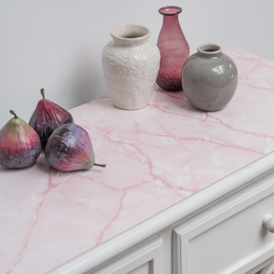 image 1 of Sticky Back Plastic Marble Pink Kitchen Self-adhesive Vinyl Wrap for Cupboards, Doors and Worktops 67.5cm x 2m (7 rolls) - d-c-fix