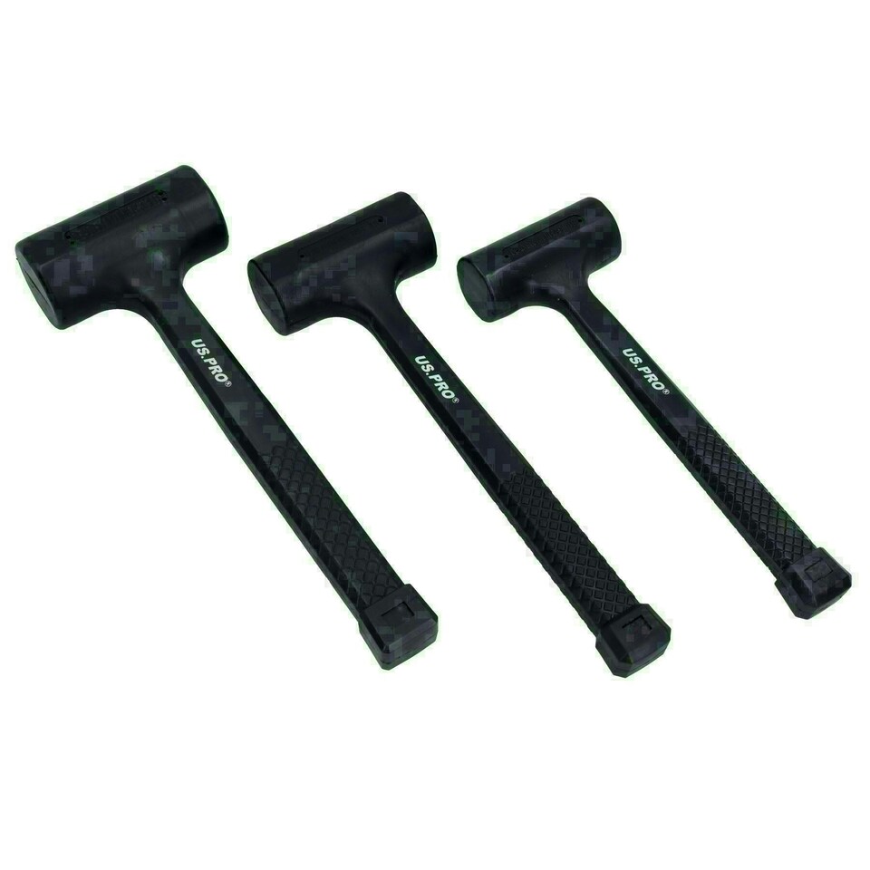 image 1 of 3pc Dead Blow Hammer Set Mallet Shot Loaded Head Impact Recoil 1lb 2lb 3lb