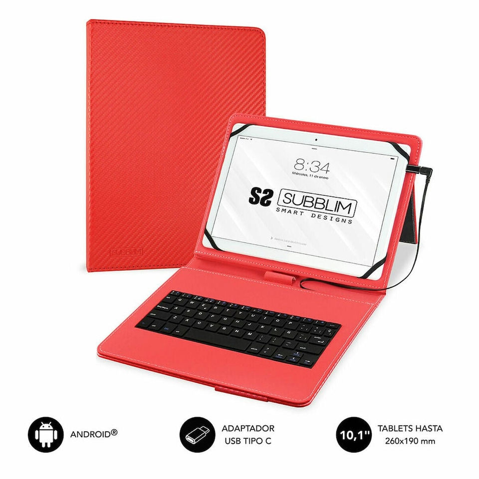 image 1 of Case for Tablet and Keyboard Subblim SUB-KT1-USB002 Red Spanish Qwerty N/A | N/A | One Size