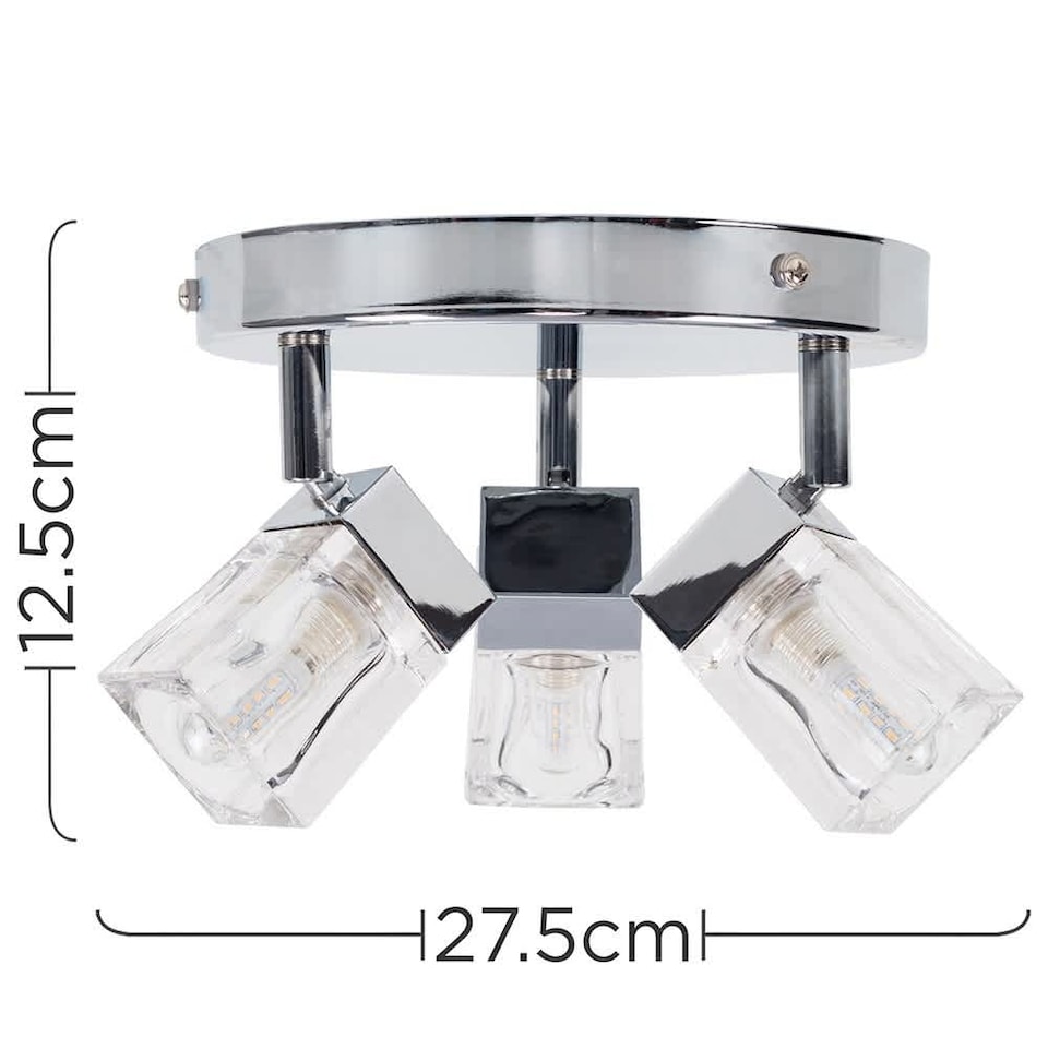 image 1 of ValueLights ValueLights Ritz Ice Cube Chrome IP44 Bathroom 3 Way Flush Ceiling Light & Bulbs | Chrome