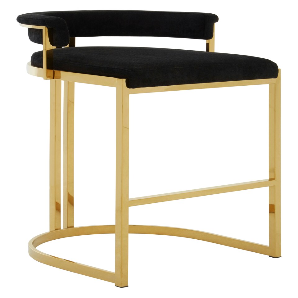 image 1 of Interiors by Premier Black Bar Chair Stool with Back, Kitchen Stool for Bar, Gold Frame Breakfast Stool with Velvet Upholstery