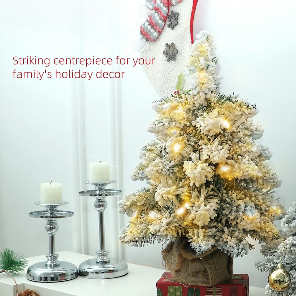 image 1 of HOMCOM 2 Piece Mini Artificial Christmas Trees Flocked Tabletop Xmas Trees