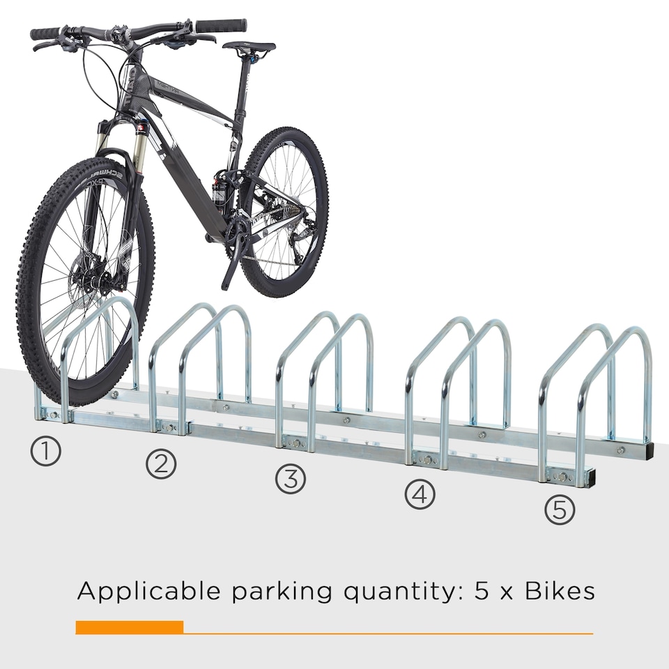 image 1 of HOMCOM Bike Parking Rack Bicycle Locking Storage Stand for 5 Cycling Silver