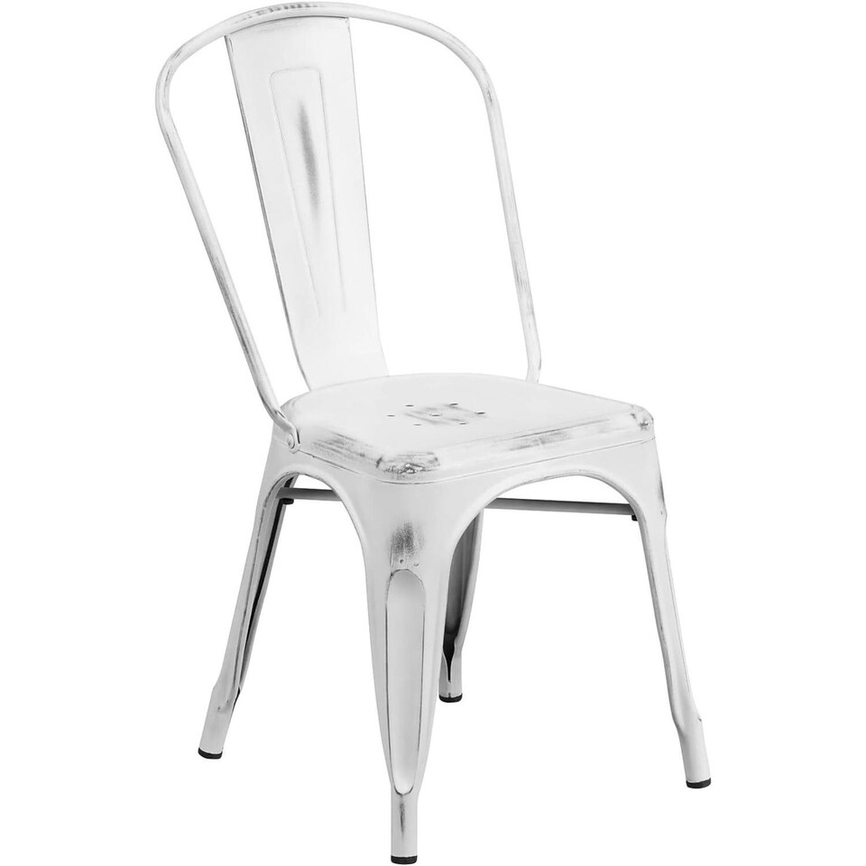 image 1 of Blake Industrial Style Dining Chair, White - Set of 4 - Modern Galvanised steel White