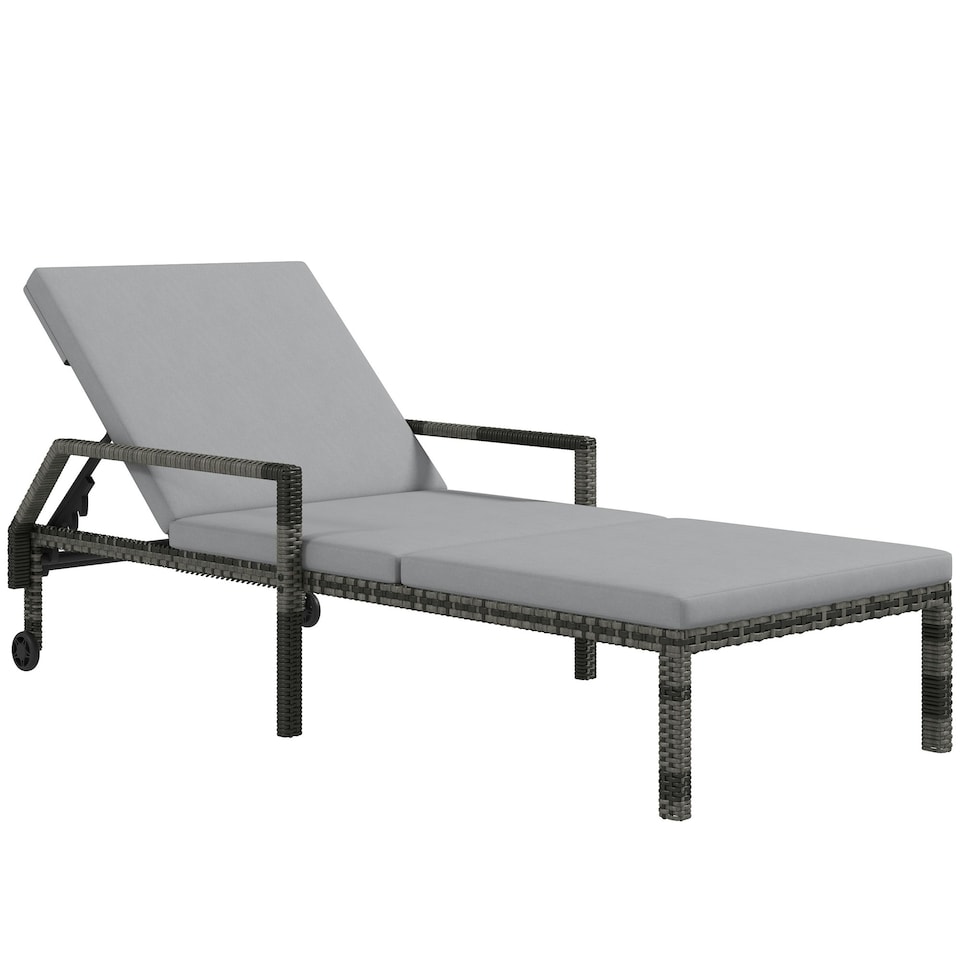 image 1 of Outsunny Wicker Chaise Sun Lounger Garden with Adjustable Backrest
