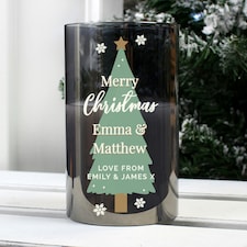 Personalised Christmas Tree Smoked Glass LED Candle White