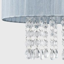 ValueLights Modern Grey Voile Ribbon Wrapped Pendant Shade With Acrylic Droplets Grey