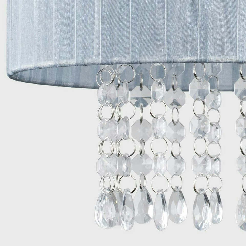 image 1 of ValueLights Modern Grey Voile Ribbon Wrapped Pendant Shade With Acrylic Droplets Grey