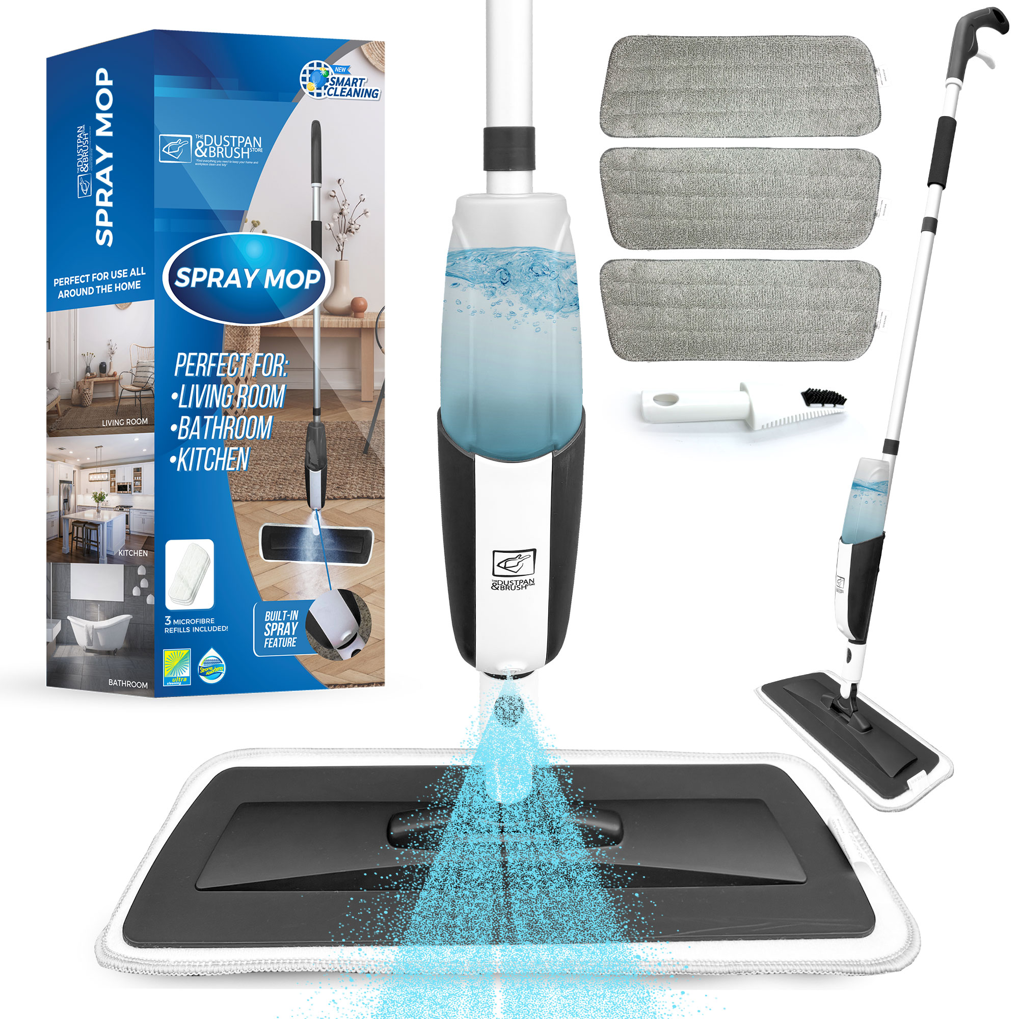 Spray Mop with Washable Pads Floor Mop with Spray Swivel Head Wet and Dry Free Scraper