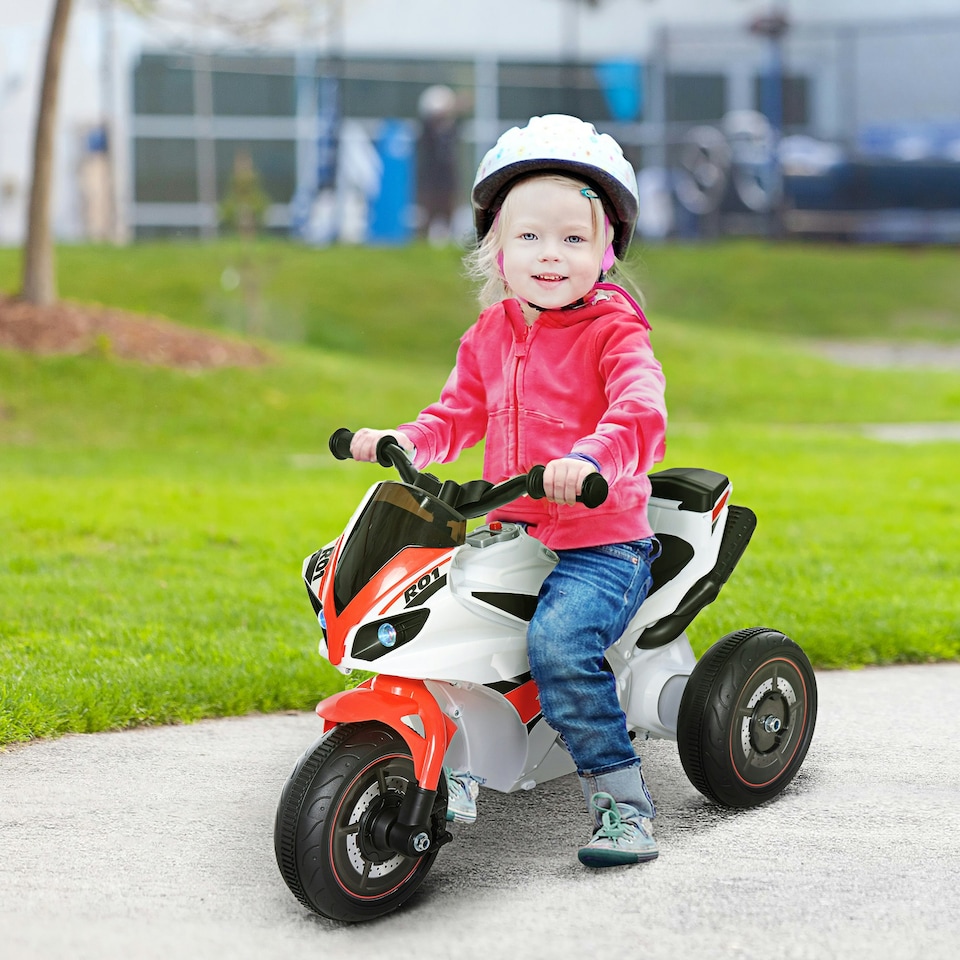 image 1 of HOMCOM Kids Ride-On Police Bike 3-Wheel Vehicle w/ Music Lights 18-36 Mths