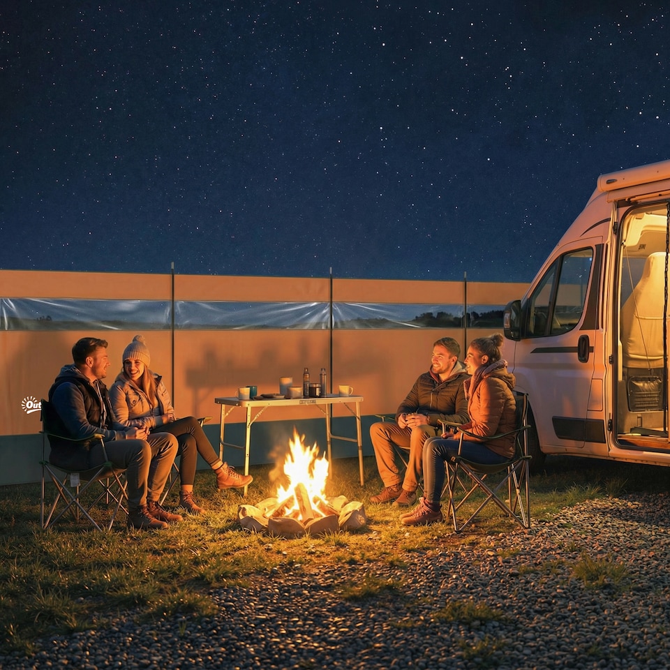 image 1 of Outsunny Camping Windbreaks with Clear Windows, 725 x 140cm | Orange | Orange, Khaki, Clear | 725 x 140 cm