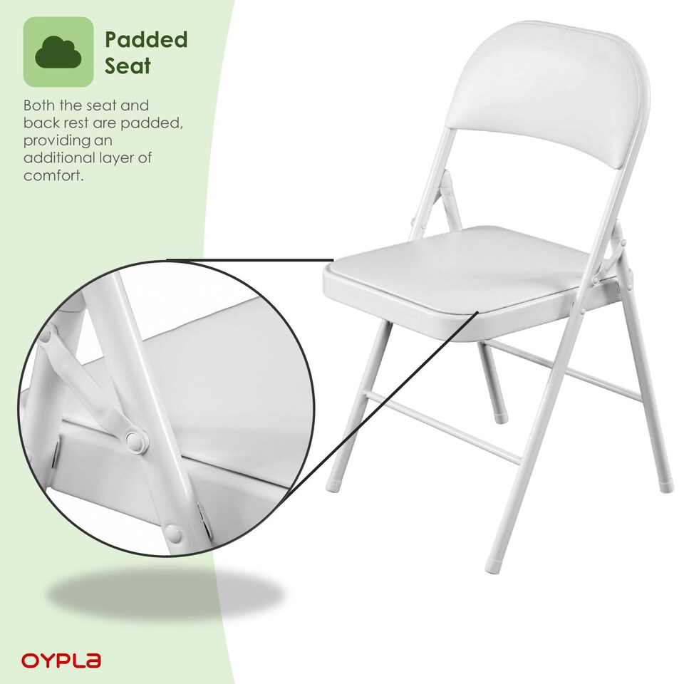 image 1 of Oypla Heavy Duty White Padded Folding Metal Desk Office Chair Seat