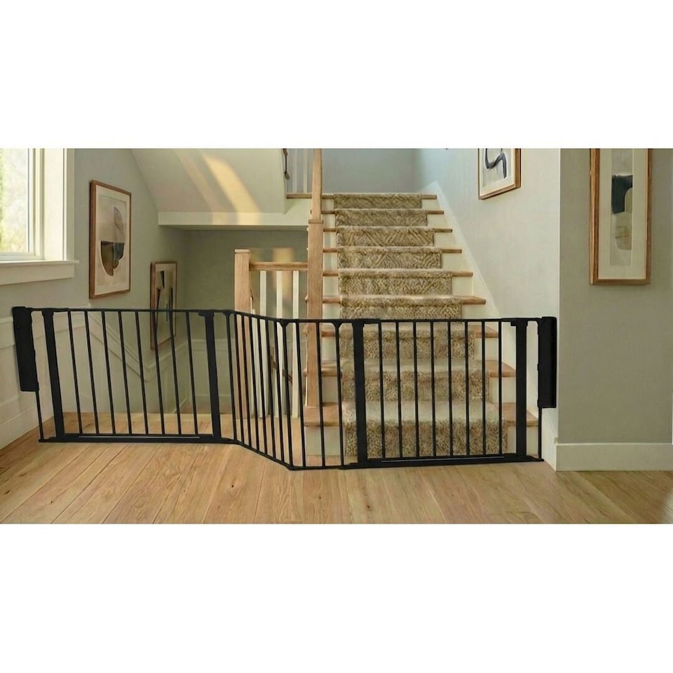 image 1 of Safetots Two Door Multi Panel Solution for Up and Down Staircases, Black, 187cm of length, includes 2 Door Opening Panels