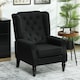image 2 of HOMCOM Accent Chair Wingback Armchair Retro Tufted Club Wood Fabric, Black Black