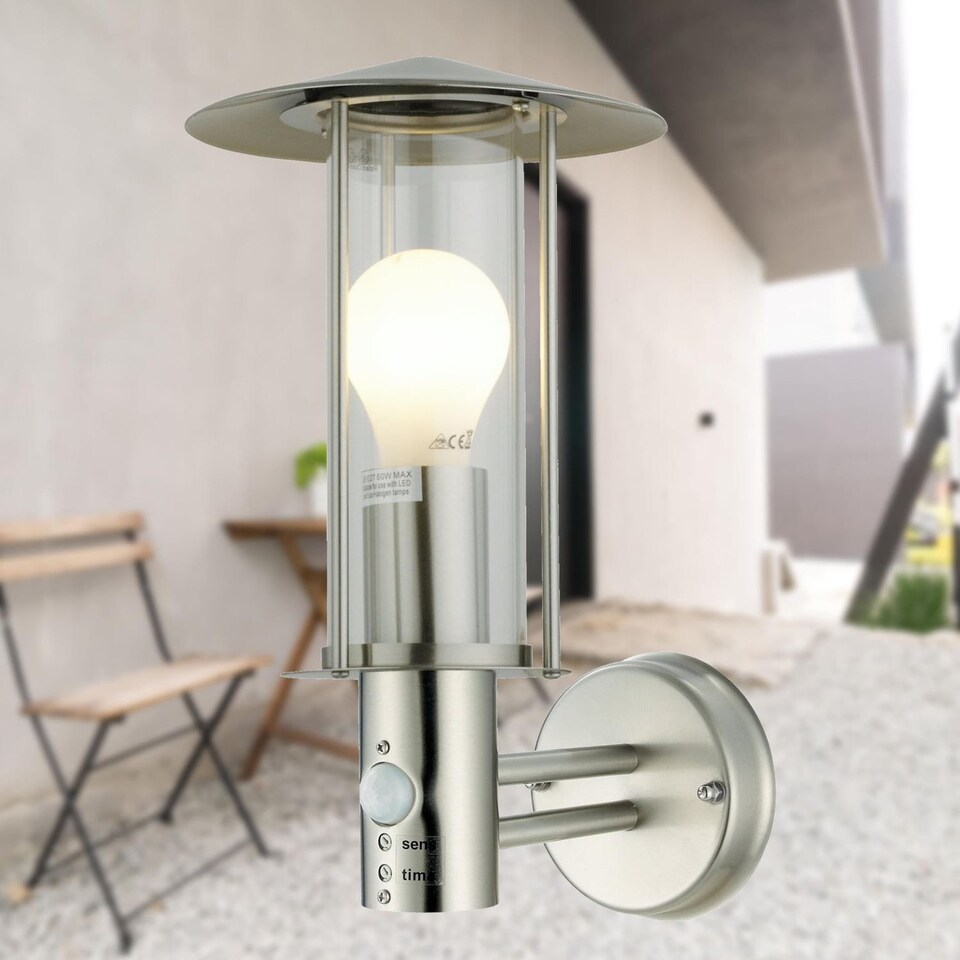image 1 of Treviso - Brushed Stainless Steel Motion Sensor Outdoor Security Light | Grey | Clear | 1