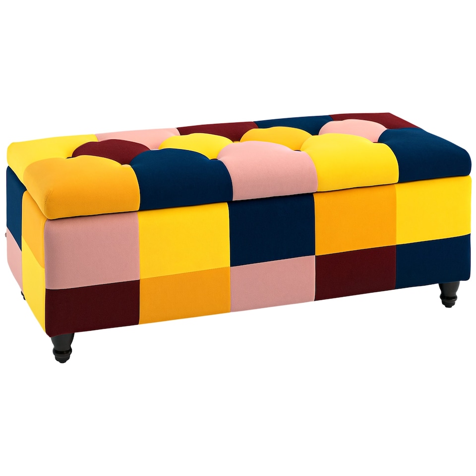 image 1 of HOMCOM Storage Ottoman, Storage Bench with Wood Legs, Footstool, Footrest with Velvet Surface for Bedroom, Hallway, Living Room, 114 x 47 x 47 cm, Multicoloured